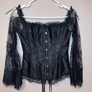 Gothic long sleeve lacey corset with bows